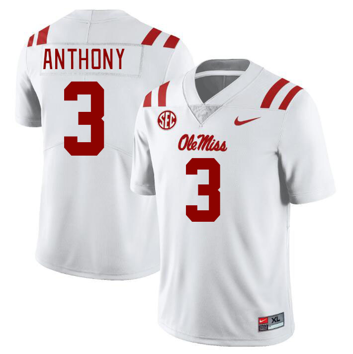 Men #3 Daijahn Anthony Ole Miss Rebels College Football Jerseyes Stitched Sale-White